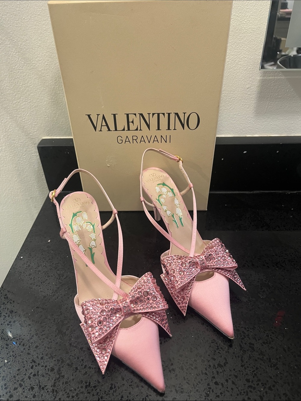 Valentino Garavani Pink Crystal Bow Slingback Pumps